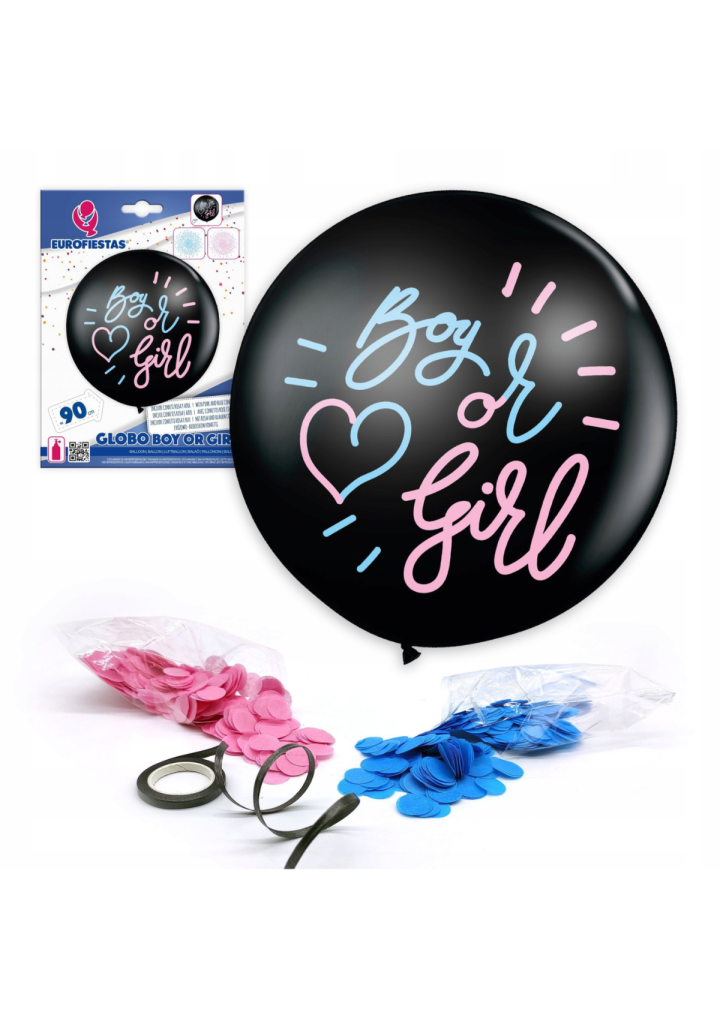 Balon kula czarna gigant BOY OR GIRL 1m Eurofiestas