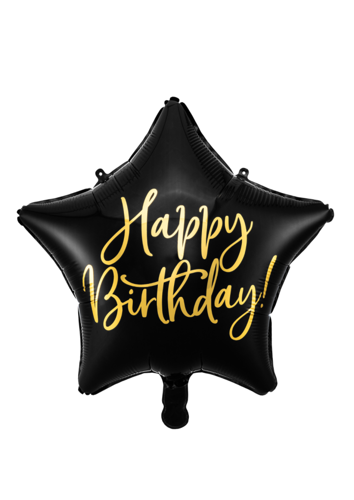 Balon foliowy gwiazdka czarno-złota Happy Birthday 